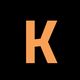 Lettre "K" orange sur fond noir.