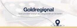 Text "Goldregional" mit Tafelgeschäft-Anzeige auf Hintergrund mit Tablet und Karte.