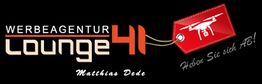 Logo der Werbeagentur Lounge 41 mit Drohnenmotiv und Schriftzug „Heben Sie sich ab!“