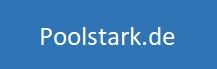 Weißer Text "Poolstark.de" auf blauem Hintergrund.