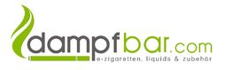 Logo von dampfbar.com mit grünem und grauem Text, Fokus auf E-Zigaretten und Zubehör.