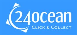 Blaues Logo mit "24ocean" und "Click & Collect" in weißer Schrift.