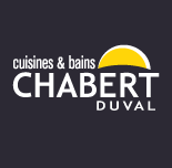 Logo de Chabert Duval avec texte "cuisines & bains" en blanc sur fond noir et cercle jaune.