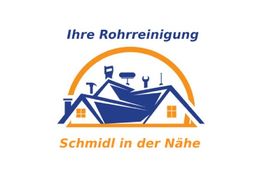 Logo mit Häusern und Werkzeugen, Text: "Ihre Rohrreinigung Schmidl in der Nähe".