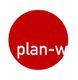 Roter Kreis mit weißem Text: "plan-w".