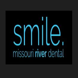 Logo: "Smile. Missouri River Dental" in light blue text on a black background.