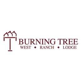 Logo of Burning Tree West • Ranch • Lodge with tree and mountains icon on the left.