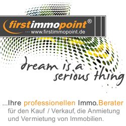 Firstimmopoint-Logo mit dem Text: "Dream is a serious thing". Immobilienberatung und -vermietung.