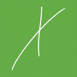 Weißes stylisiertes "K" auf grünem Hintergrund.