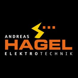Logo von Andreas Hagel Elektrotechnik in Schwarz und Orange mit Blitzsymbol.