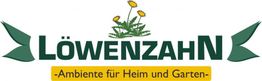 Löwenzahn-Logo mit gelbem Band: "Ambiente für Heim und Garten", oben Löwenzahn-Blume.