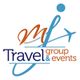 Logo of M J Travel Group & Events with an airplane graphic.