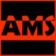 Texto "AMS" en negro sobre fondo rojo y negro.
