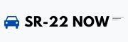 Blue car icon next to text: "SR-22 NOW" with motion lines.