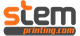 Logotipo con texto "stem printing.com" en negro y naranja sobre fondo transparente.