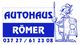 Autohaus Römer-Logo mit römischem Krieger und Telefonnummer: 03727/612308.