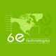 Green background with "6e technologies" logo and stylized world map design.