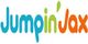 Logo with colorful text reading "Jumpin' Jax" in blue, green, and orange letters.