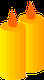 Zwei brennende orange-gelbe Kerzen.