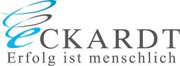 Logo mit Schriftzug "Eckardt" und Slogan "Erfolg ist menschlich" in Blau und Grau.