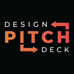 "Design Pitch Deck logo with orange arrows on a black background."
