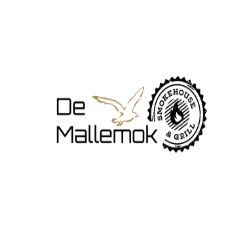 Logo van De Mallemok met zeemeeuw en tekst "SMOKEHOUSE & GRILL" in een cirkelstempel.