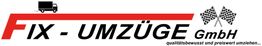 Logo von Fix-Umzüge GmbH mit Lkw-Symbol und karierten Flaggen.