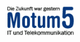 Logo mit Text: "Die Zukunft war gestern. Motum5. IT und Telekommunikation."