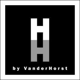 Zwart-wit logo met een dubbele H en tekst "by VanderHorst" eronder.