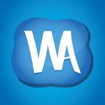 Blaues Logo mit den weißen Buchstaben "W" und "A" in der Mitte.