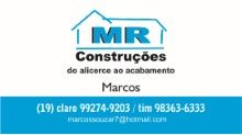 Cartão da MR Construções com contatos e email para Marcos.