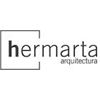 Logotipo con texto "hermarta arquitectura" en blanco y negro.