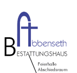 Bestattungshaus-Logo mit Kreuz, Schriftzug "Bebbenseth", Feierhalle und Abschiedsraum genannt.