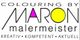 Logo mit Text: "Colouring by Maron Malermeister, kreativ, kompetent, aktuell", bunte Akzente.