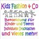 Bunte Schrift: "Kids Fashion & Co", Zeichnung von Kindern, Bekleidung für Kinder/Teenys.