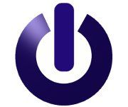 Ícone azul de botão de energia representando ligar/desligar em dispositivos eletrônicos.