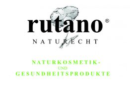 Logo von "rutano NATURECHT" für Naturkosmetik- und Gesundheitsprodukte mit grauem Blattmotiv.
