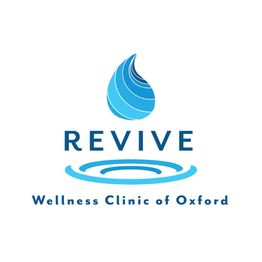 Logo of Revive Wellness Clinic of Oxford with a blue water drop and ripple design.