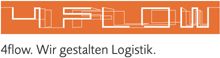 Logo mit Schriftzug "4flow. Wir gestalten Logistik." auf orange-weißem Hintergrund.