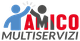 Logo con due figure stilizzate e testo "Amico Multiservizi".