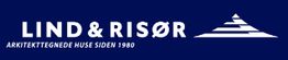 Logo for Lind & Risør med teksten "Arkitekttegnede huse siden 1980" og et hvidt trekantsymbol.