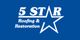 Logo of 5 Star Roofing & Restoration with star design on a blue background.