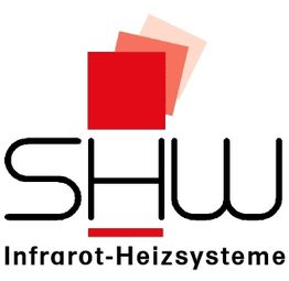 Logo von SHW Infrarot-Heizsysteme mit roten Quadraten über dem Schriftzug.