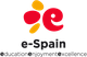 Logo de e-Spain en rojo y naranja con texto "education, enjoyment, excellence".