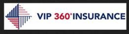 Logo with "VIP 360° Insurance" text and a geometric design on the left.
