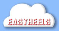 Wort "EASYHEELS" in roten Buchstaben auf einer weißen Wolke vor blauem Hintergrund.
