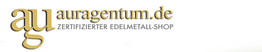 Logo von "auragentum.de", einem zertifizierten Edelmetall-Shop, mit goldenem Schriftzug.