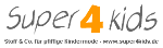 Logo von "Super4kids" mit Slogan "Stuff & Co. für zünftige Kindermode" und Website-Link.