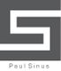 Graues Logo mit weißem geometrischem Muster und dem Text "Paul Sinus" darunter.