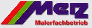 Logo mit Schriftzug "Mez" und "Malerfachbetrieb" in lila und rot, mit buntem Streifen.